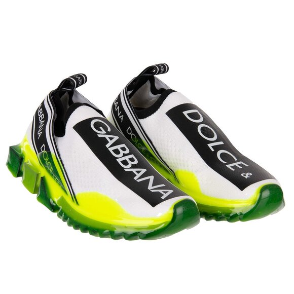 Dolce & Gabbana - Logo Slip-On Sneaker SORRENTO with Logo Stripes White Neon Yel - Picture 1 of 5